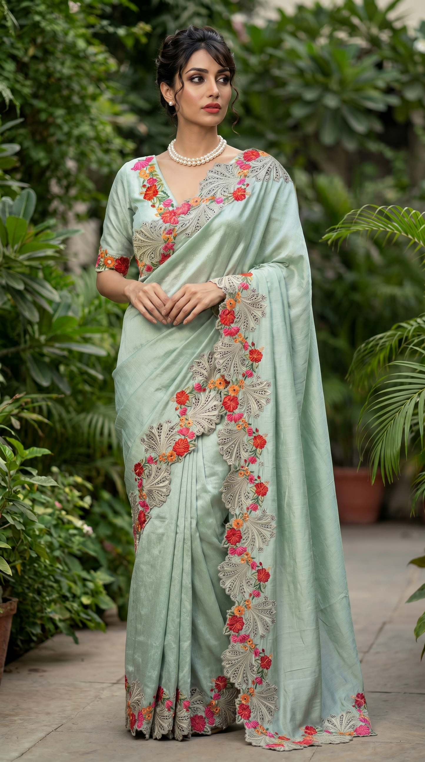 Raw Silk light Seafoam Green Saree