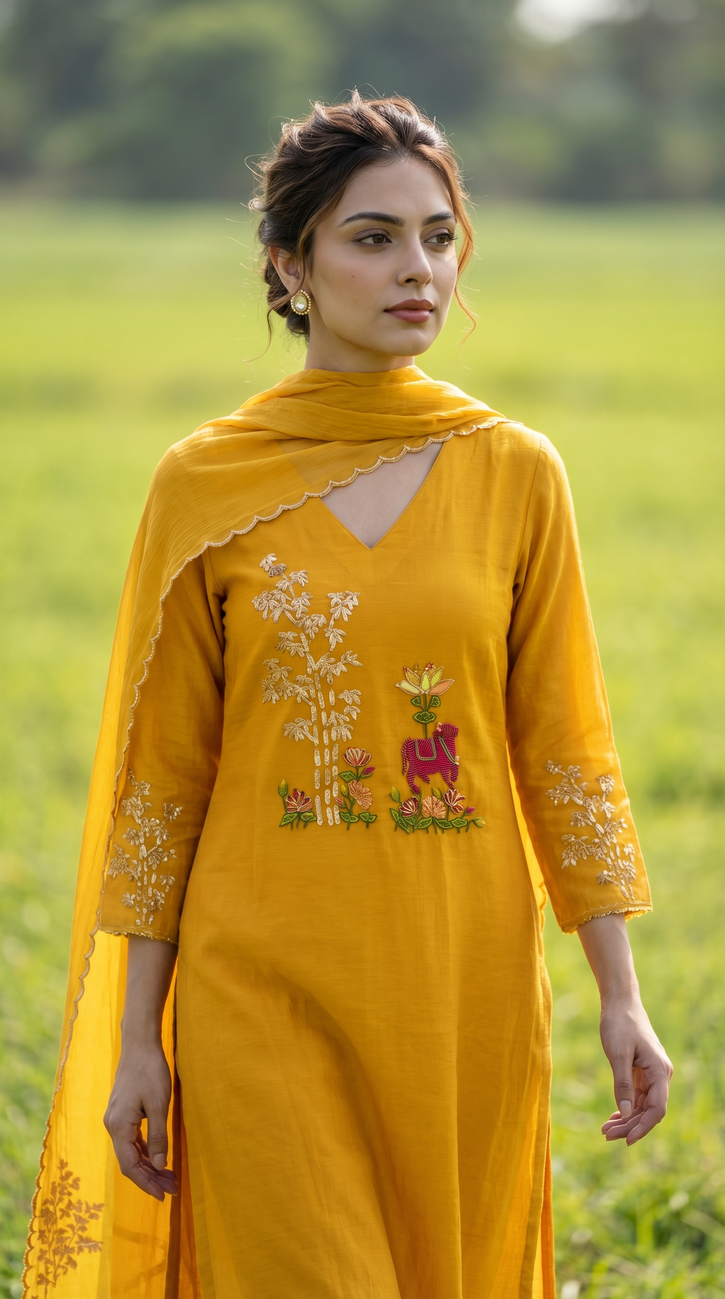 Mango Yellow Mul mul Stitched Suit Set