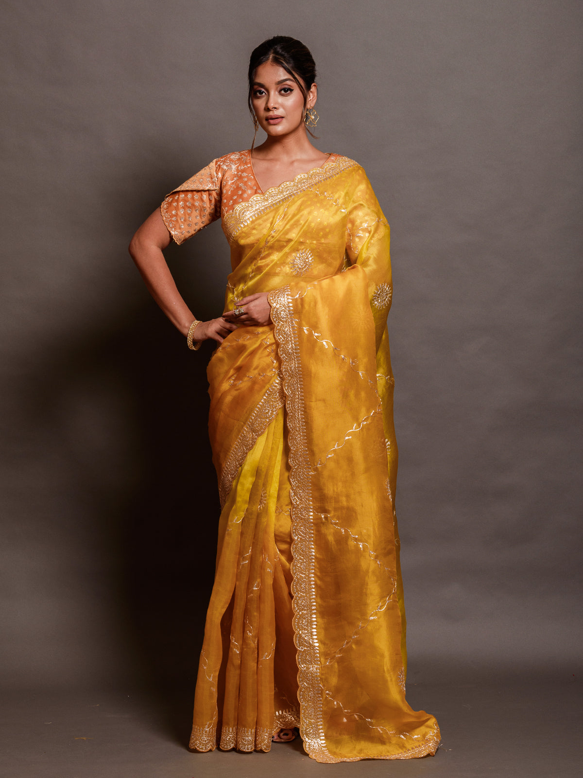 Sunshine Yellow Organza Saree with Pita Work