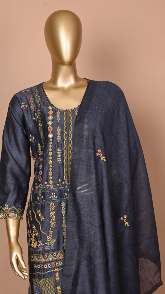 Maya Prussian Blue Threadwork Salwar Suit Set