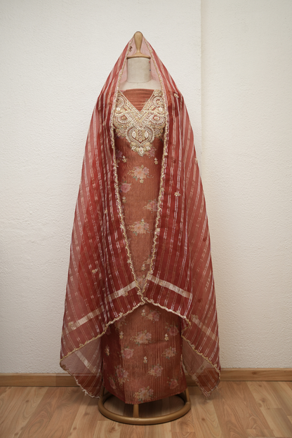 RUST ORANGE KURTA  CORD & SEQUIENCE WORK