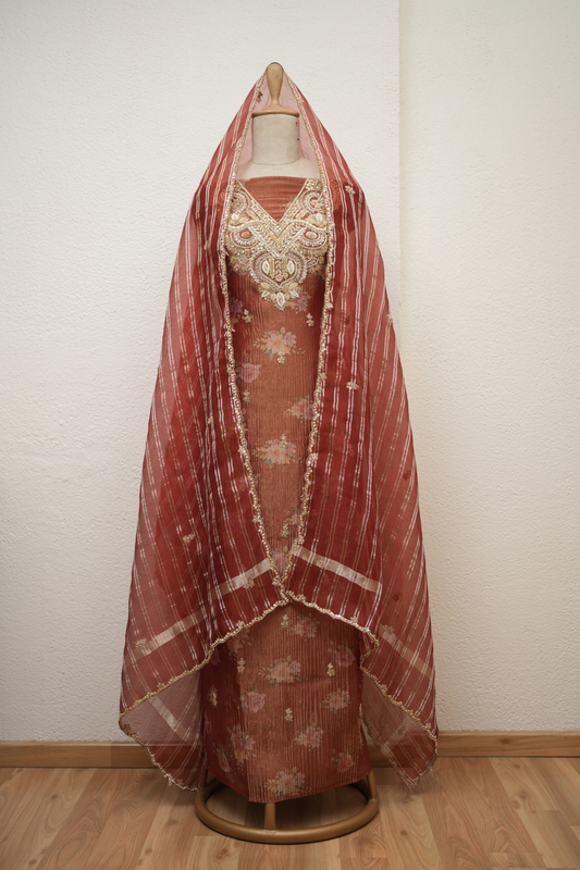RUST ORANGE KURTA  CORD & SEQUIENCE WORK