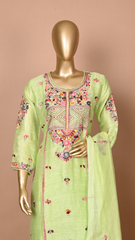 Maya Lime Green Thread Embroidered Saree