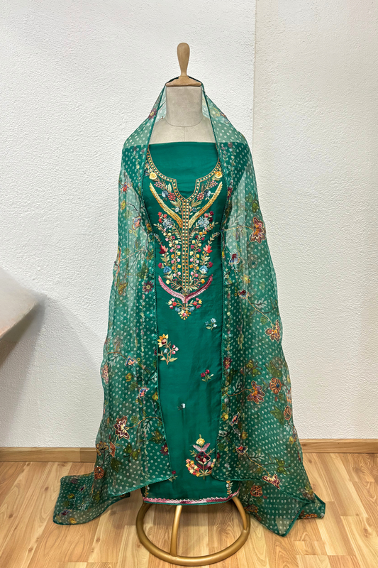 GREEN ORGANZA SUIT SET