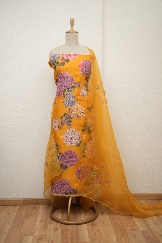 MUSTARD YELLOW KURTA WITH CUTDANA HIGHLIGHT