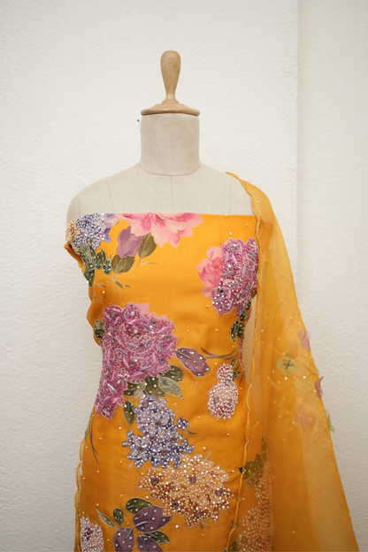 MUSTARD YELLOW KURTA WITH CUTDANA HIGHLIGHT