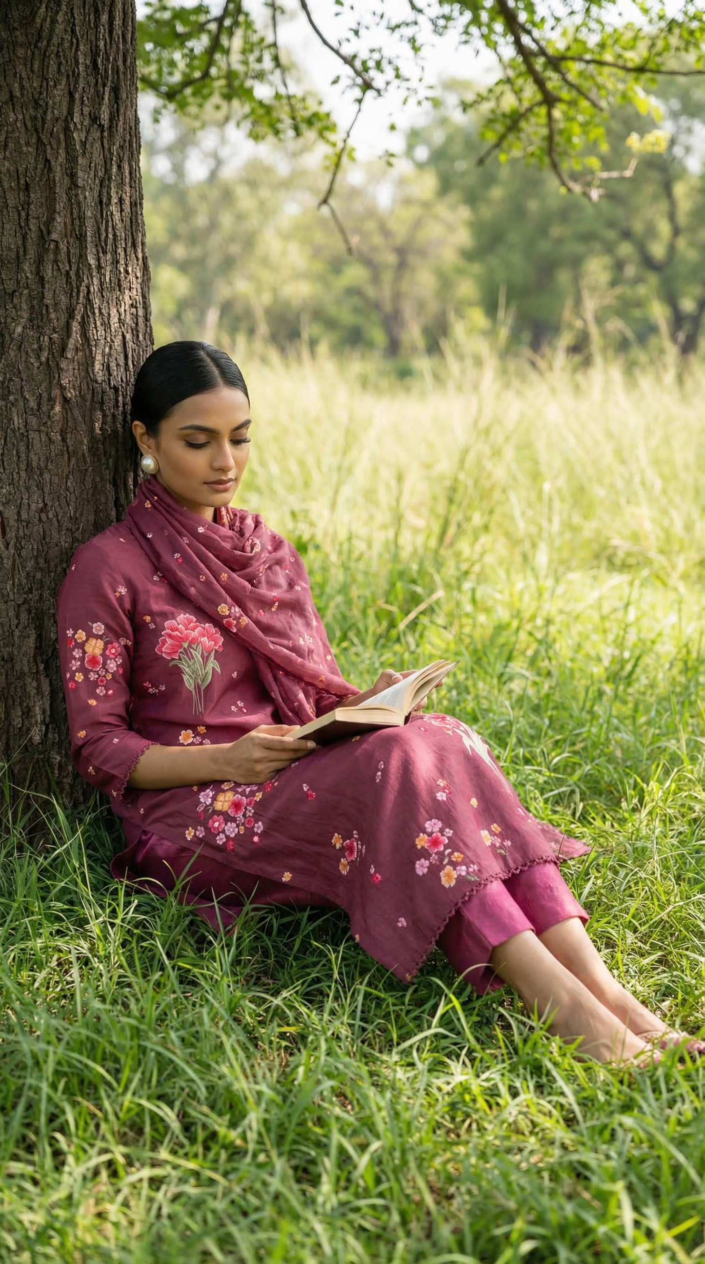 Mauve Purple Resham Embroidery Mul Mul Suit Set