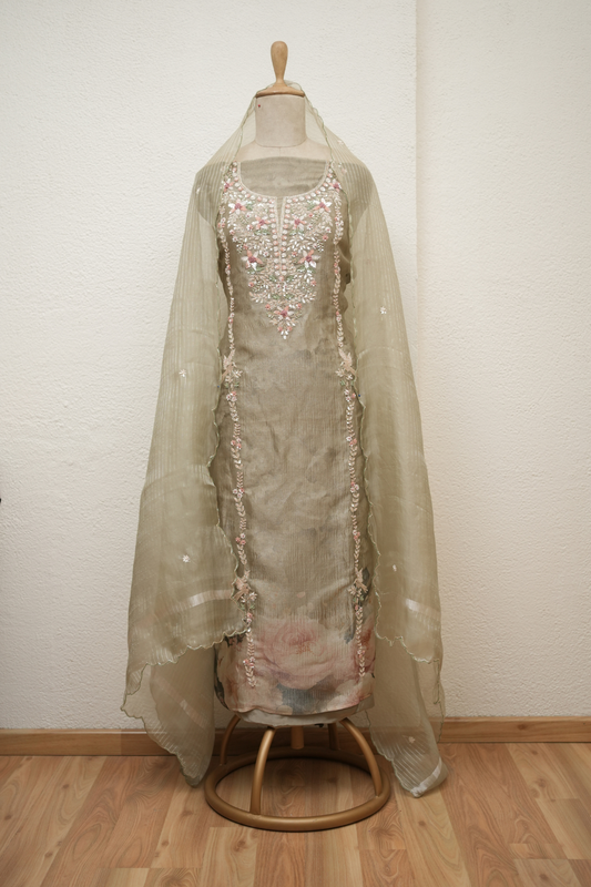 SAGE GREEN KURTA WITH CUTDANA HIGHLIGHT