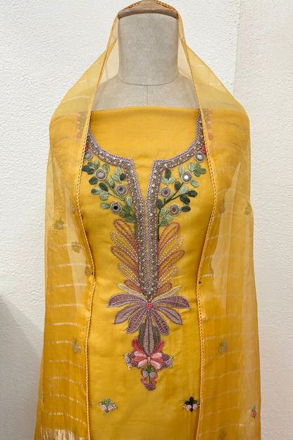YELLOW ORGANZA SUIT WITH THREAD WORK