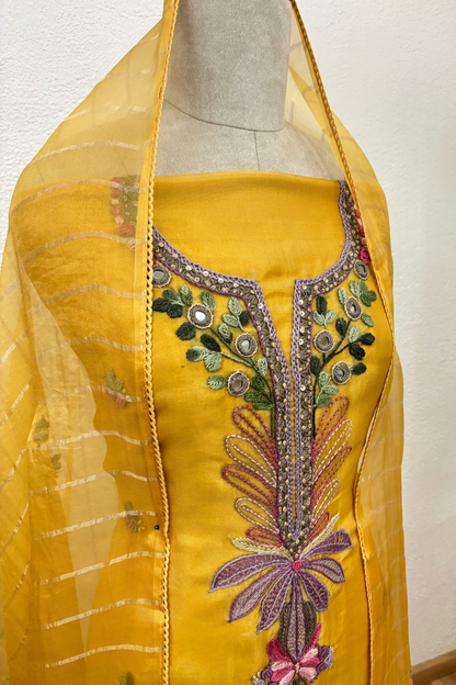 YELLOW ORGANZA SUIT WITH THREAD WORK