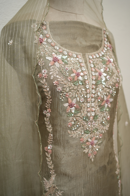 SAGE GREEN KURTA WITH CUTDANA HIGHLIGHT