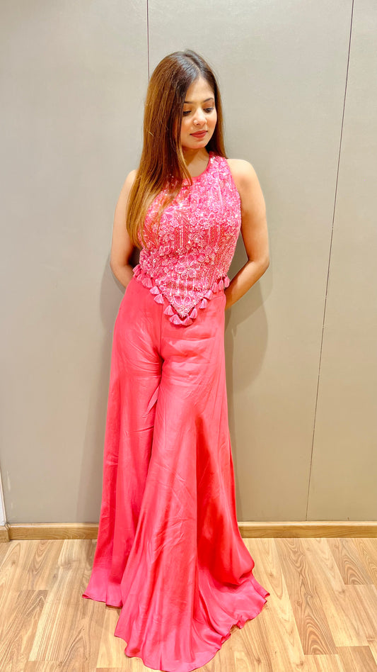 PINK PARADISE CROP TOP PLAZZO SET