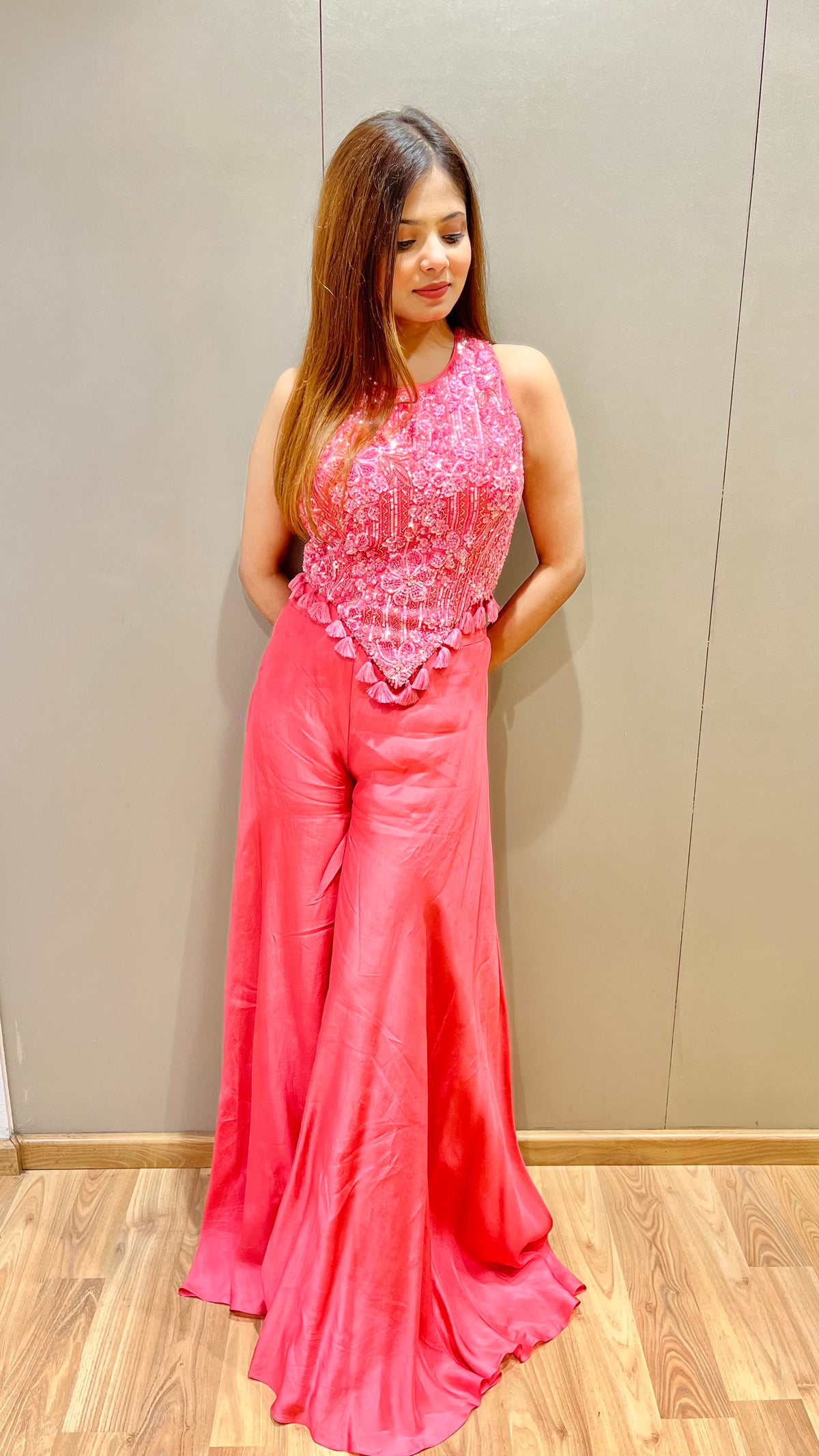PINK PARADISE CROP TOP PLAZZO SET – SHARANYA KOLKATA