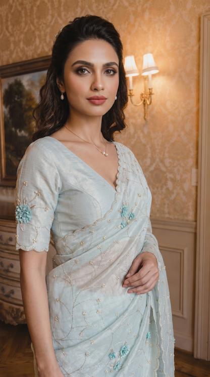 Powder Blue Tissue Organza Saree