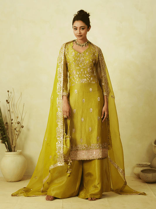 Mustard Yellow Kurta & Flared Palazzo Set with Dupatta