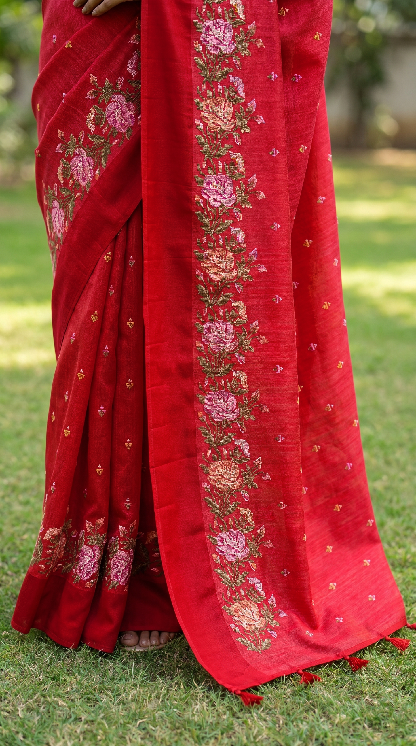 Red Tussar Silk Saree