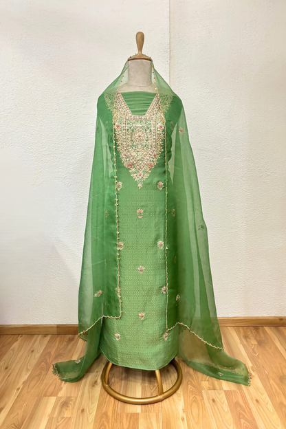 GREEN JAQUARD TISSUE ZARDOZI