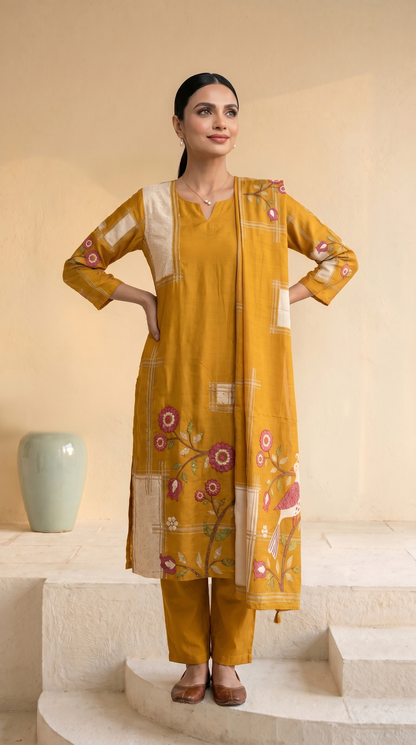 Mustard Yellow Embroidery Salwar Suit Set