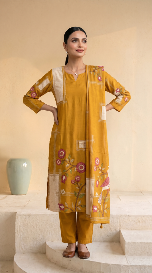 Mustard Yellow Embroidery Salwar Suit Set