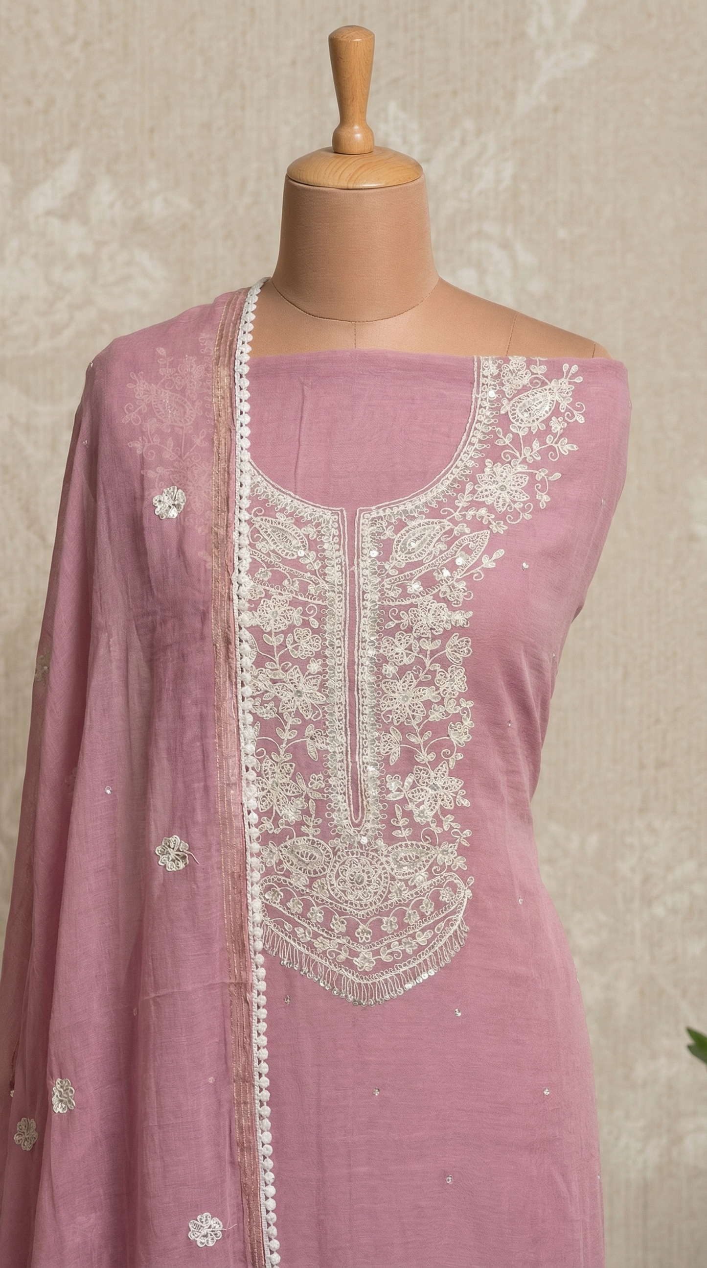 Blush Pink Resham Embroidery Mul Mul Unstitched Suit Set
