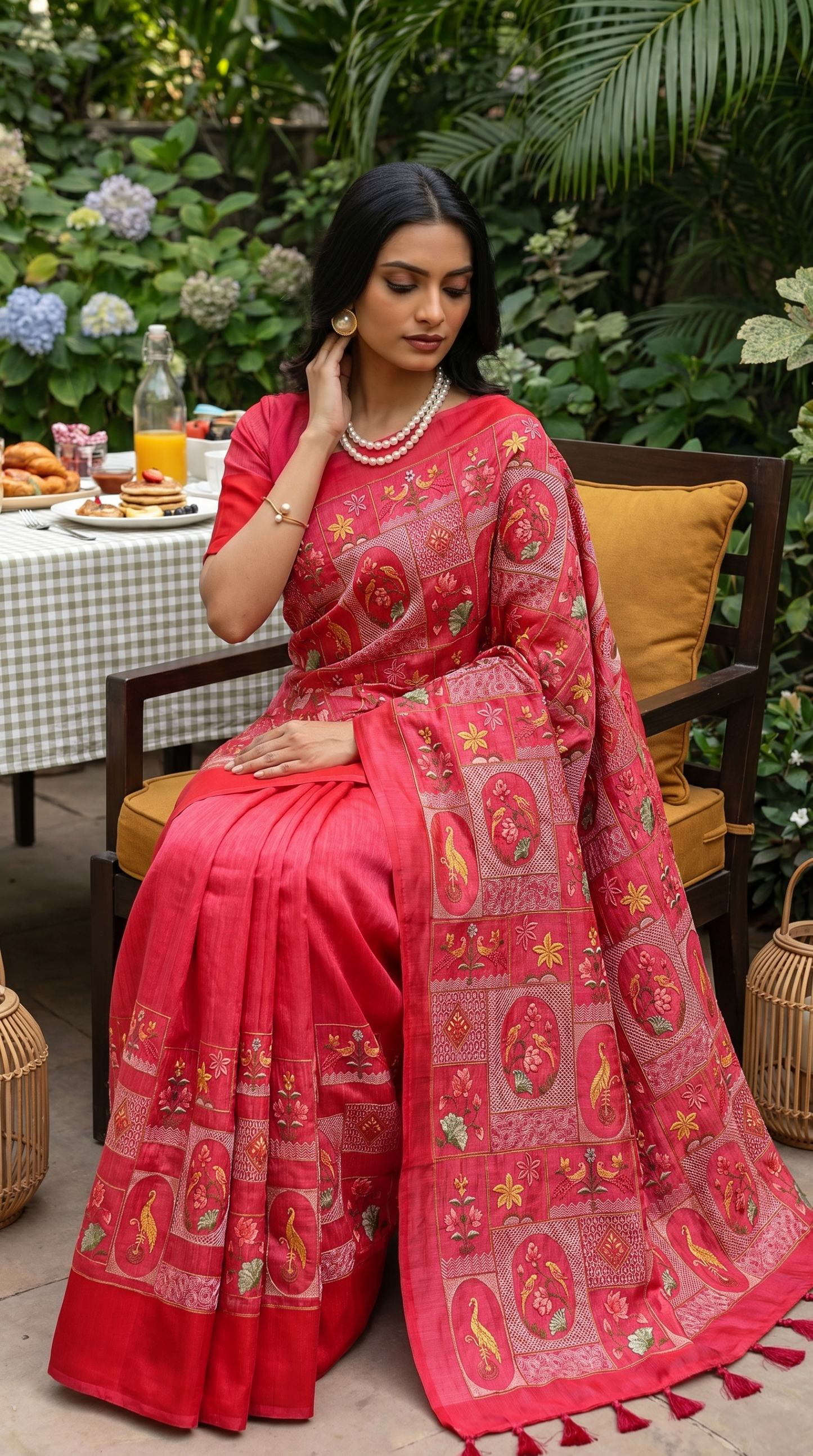Threadwork Red Saree
