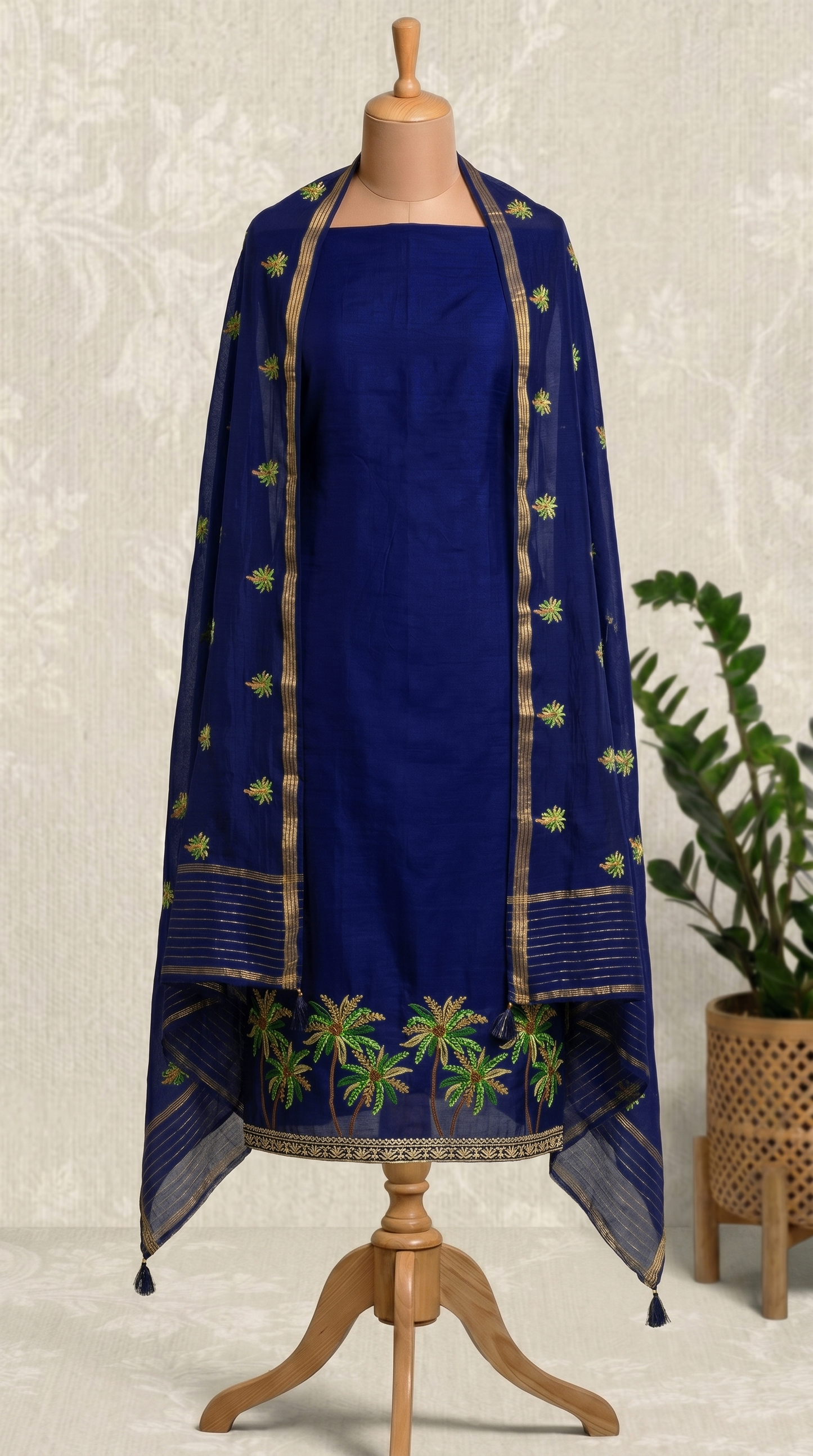 Unstitched Elegant Navy Blue Mul mul Salwar Suit Piece