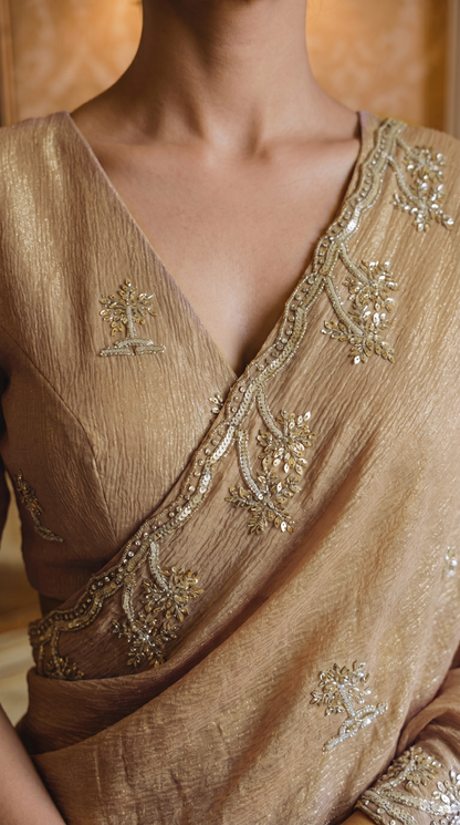 Champagne shimmering Tissue Organza Saree