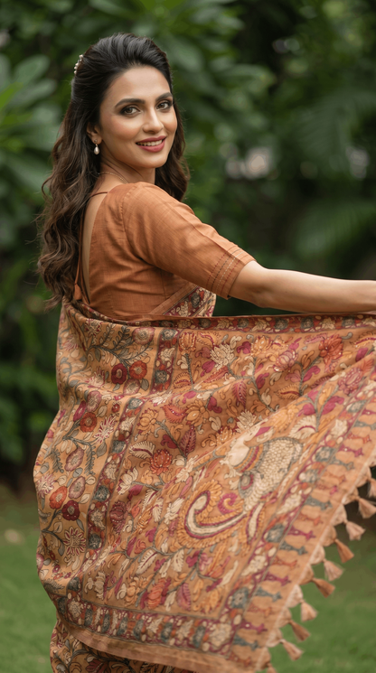 Brick Brown Tussar Silk Saree