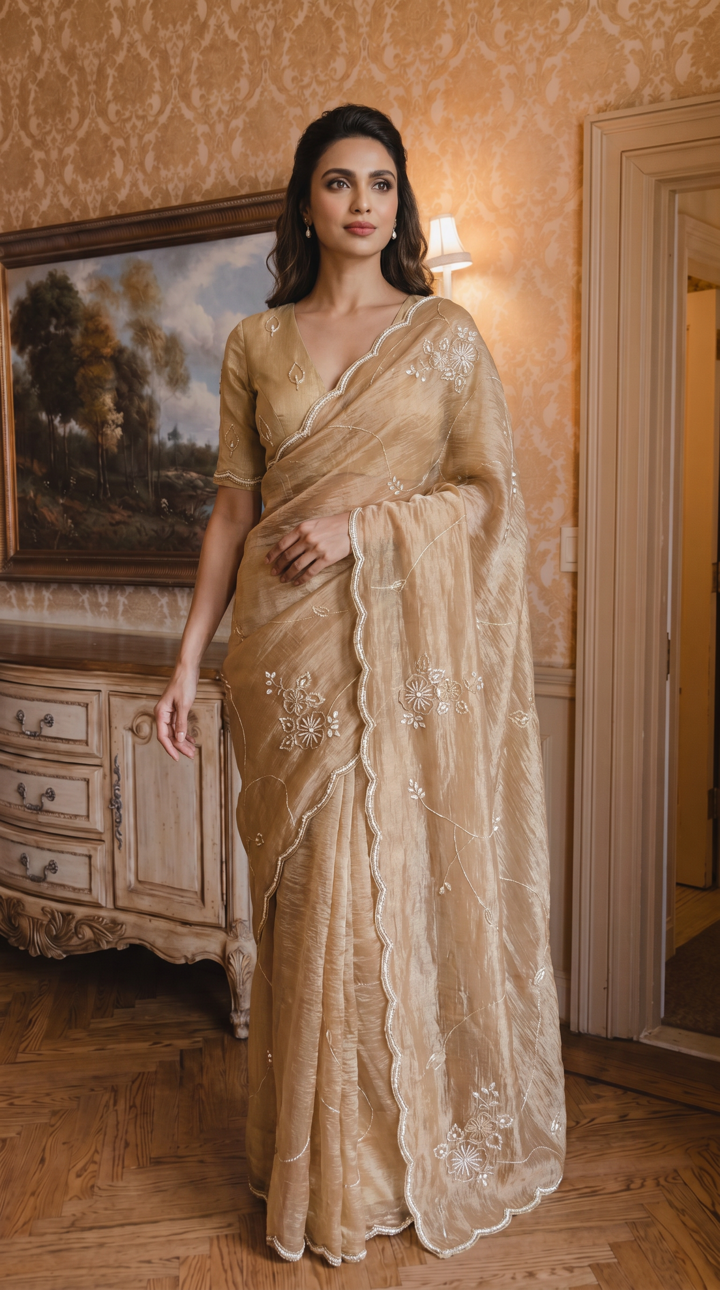 Gold Tissue Organza Saree