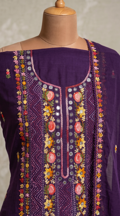 Unstitched Deep Purple mul mul Salwar Suit Piece