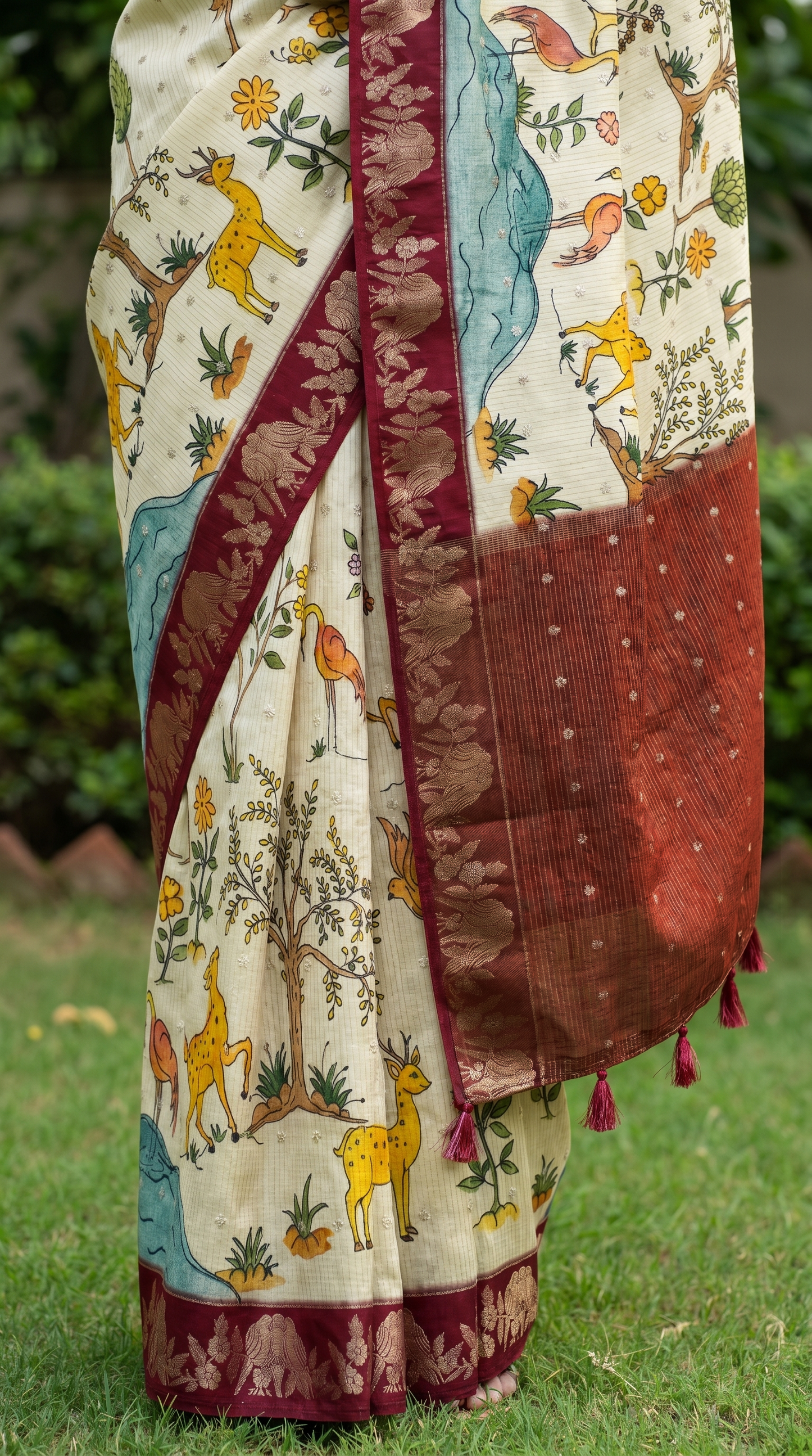 Cream Coloured Tussar Silk Saree