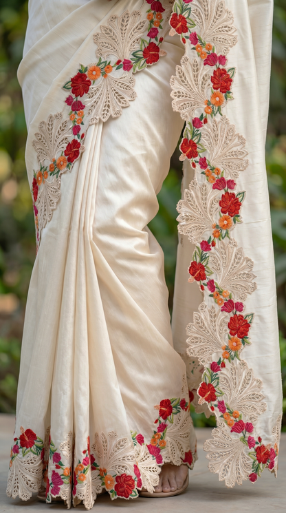 Raw Silk  Ivory Saree