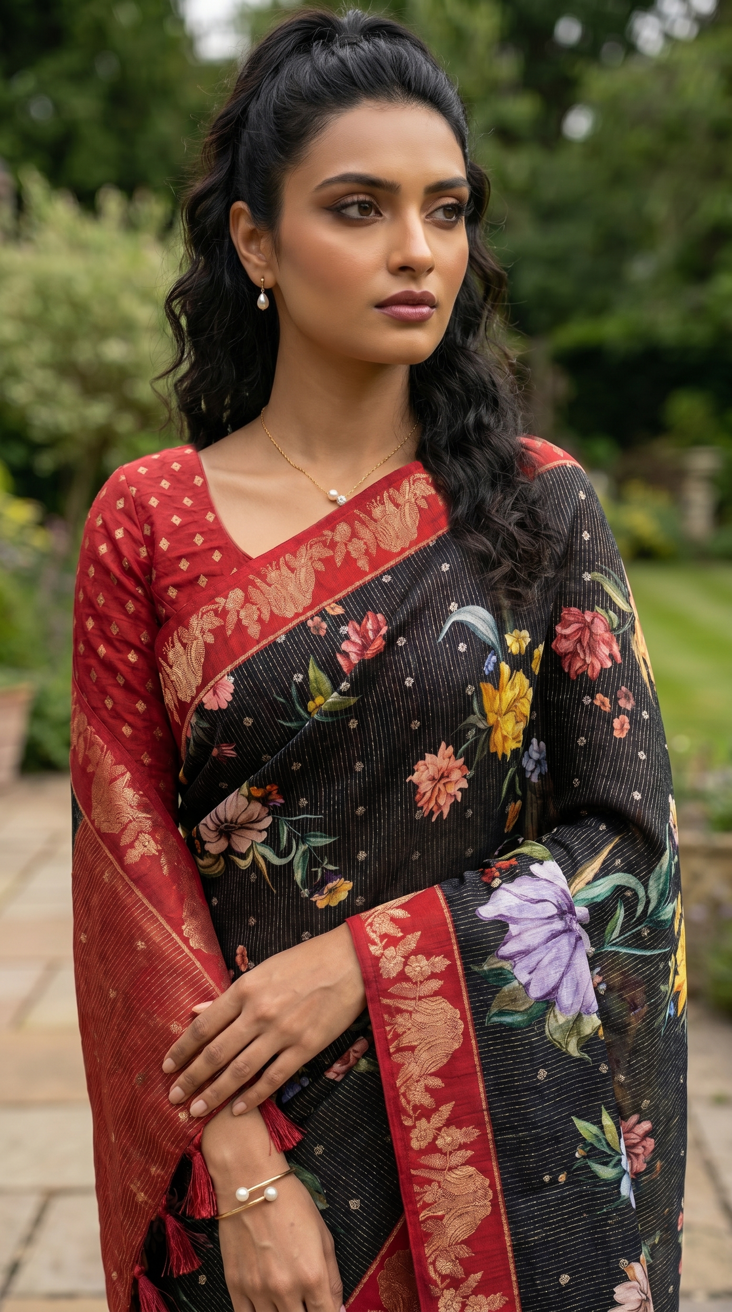 Black Saree With Shimmering Gold