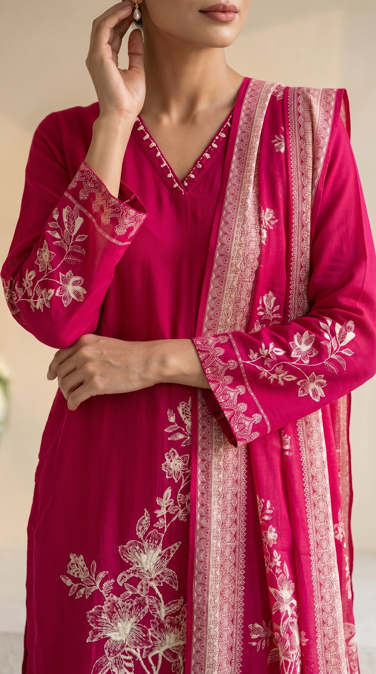Magenta Colour Three Piece Suit Set