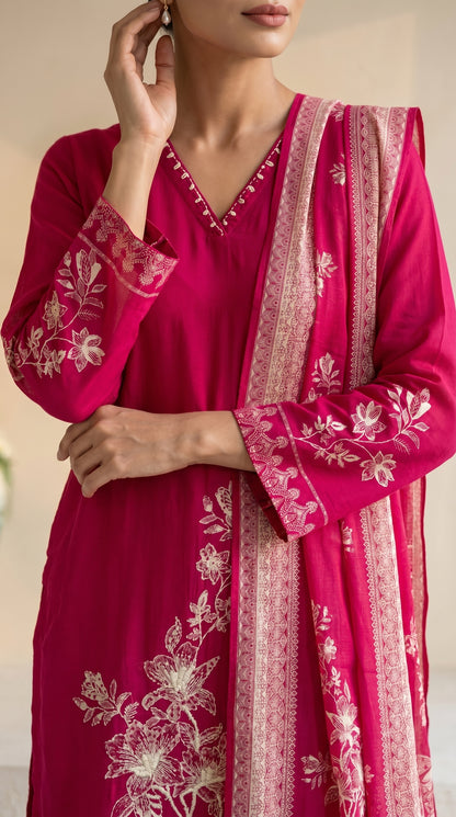 Magenta Colour Three Piece Suit Set