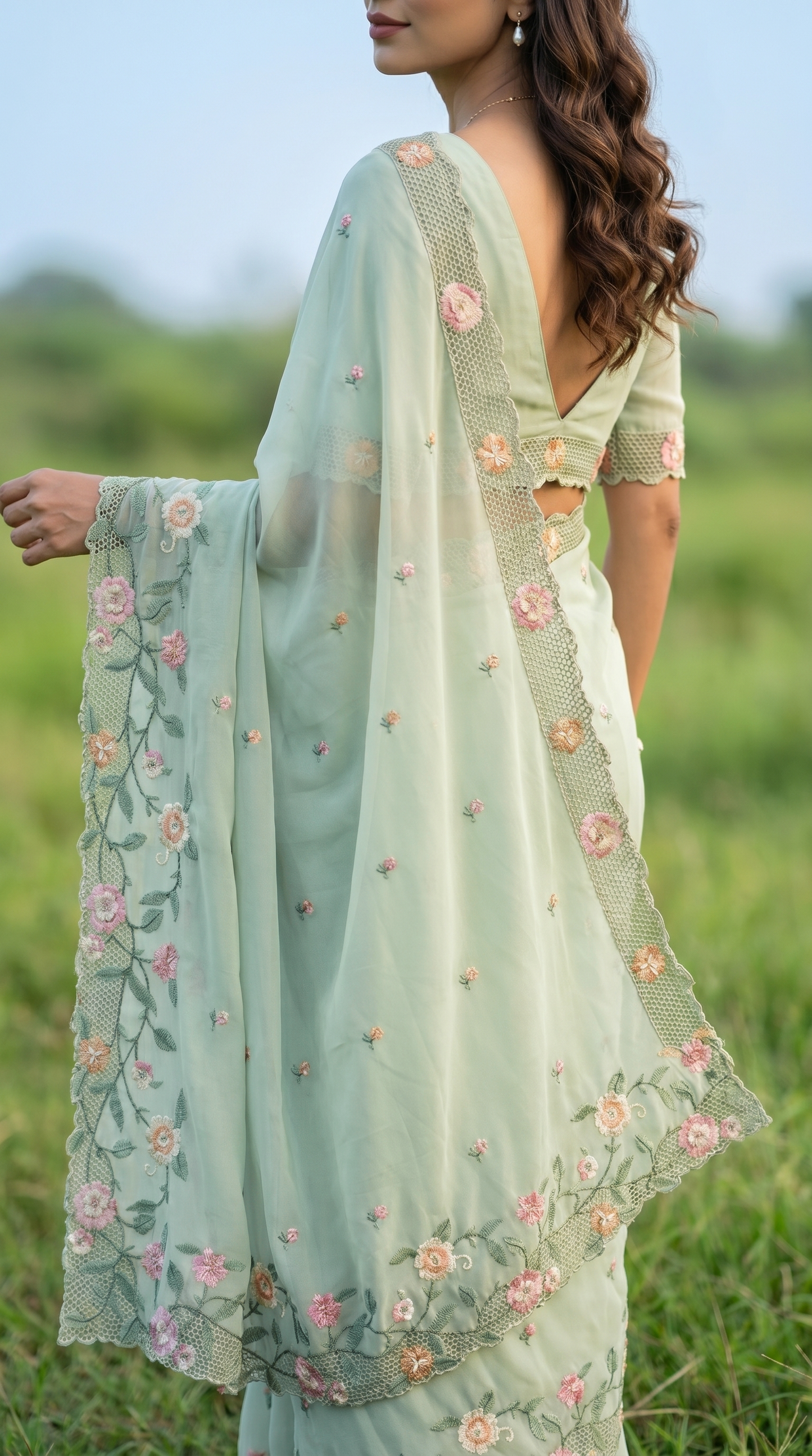 Mint Green Chiffon Saree