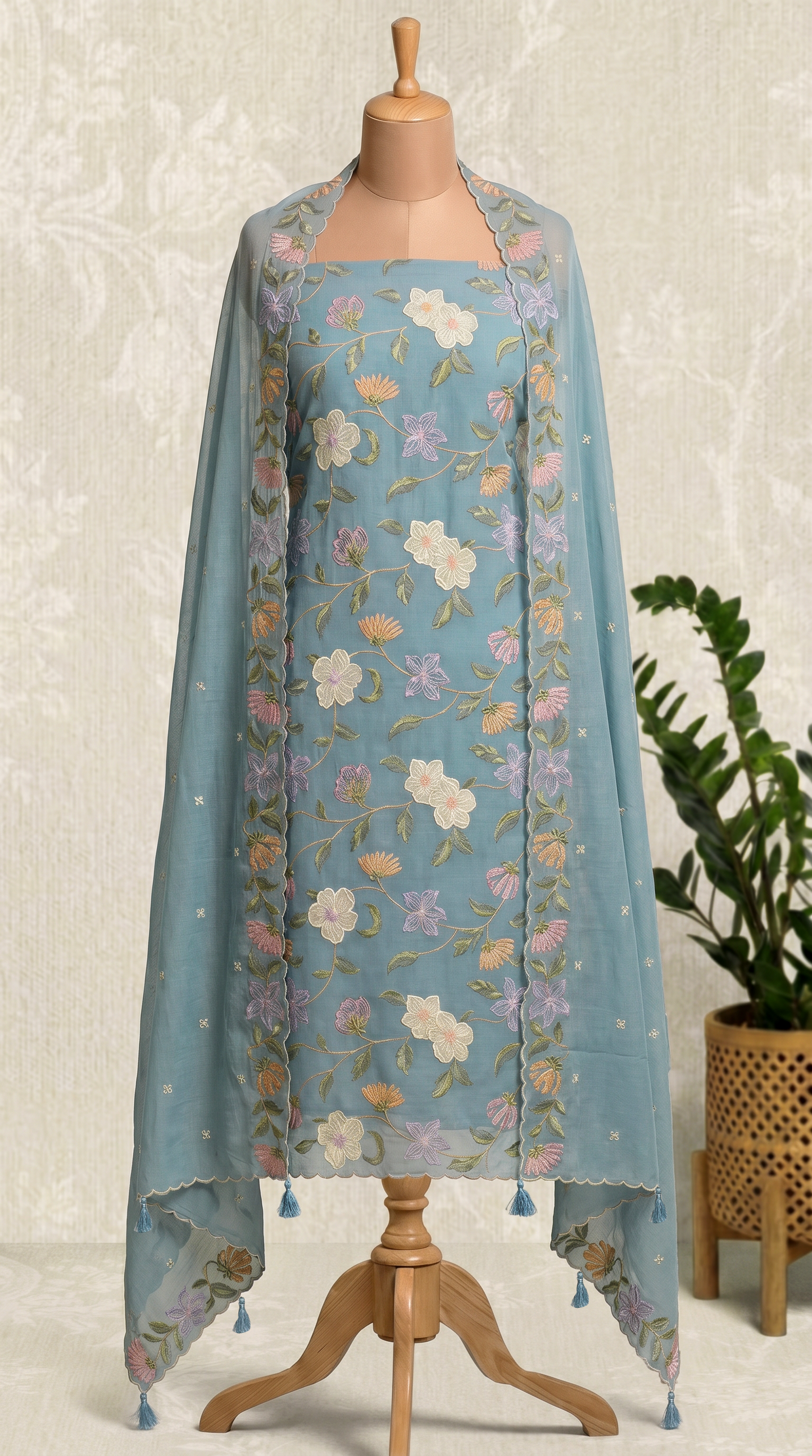 Slate Blue Unstitched Salwar Suit Piece