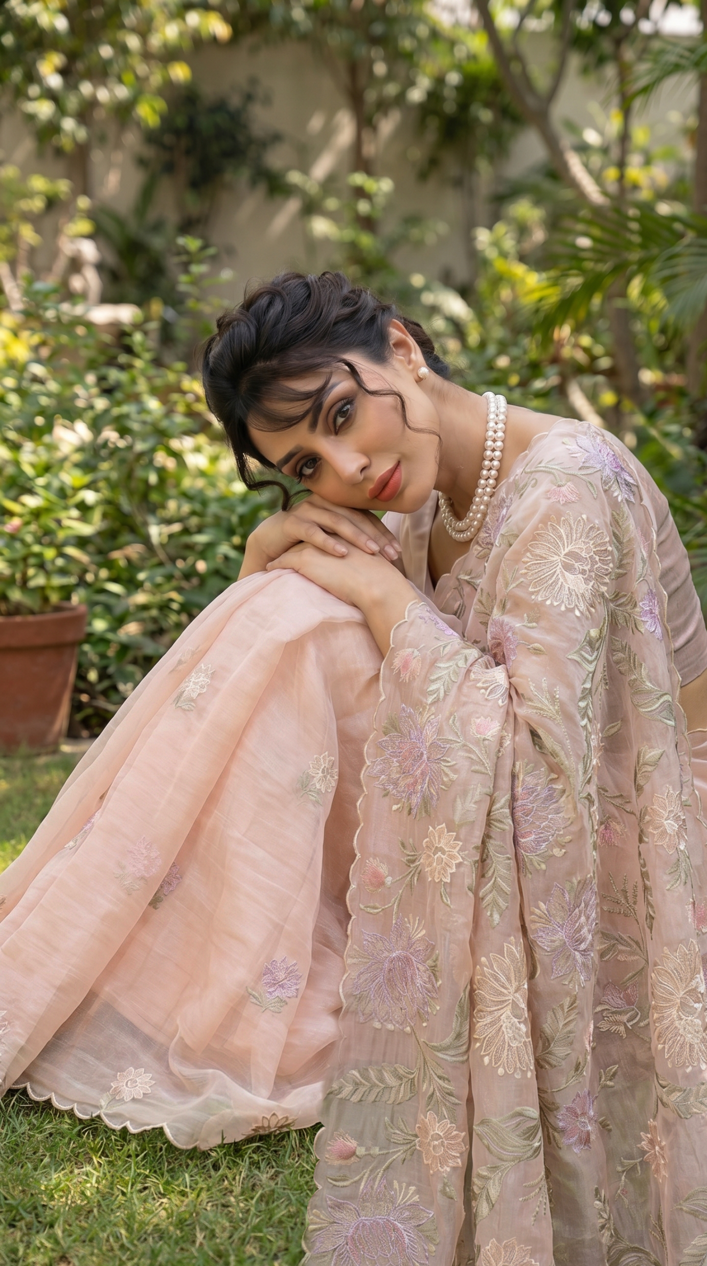 Dusty Rose Sheer Organza Saree