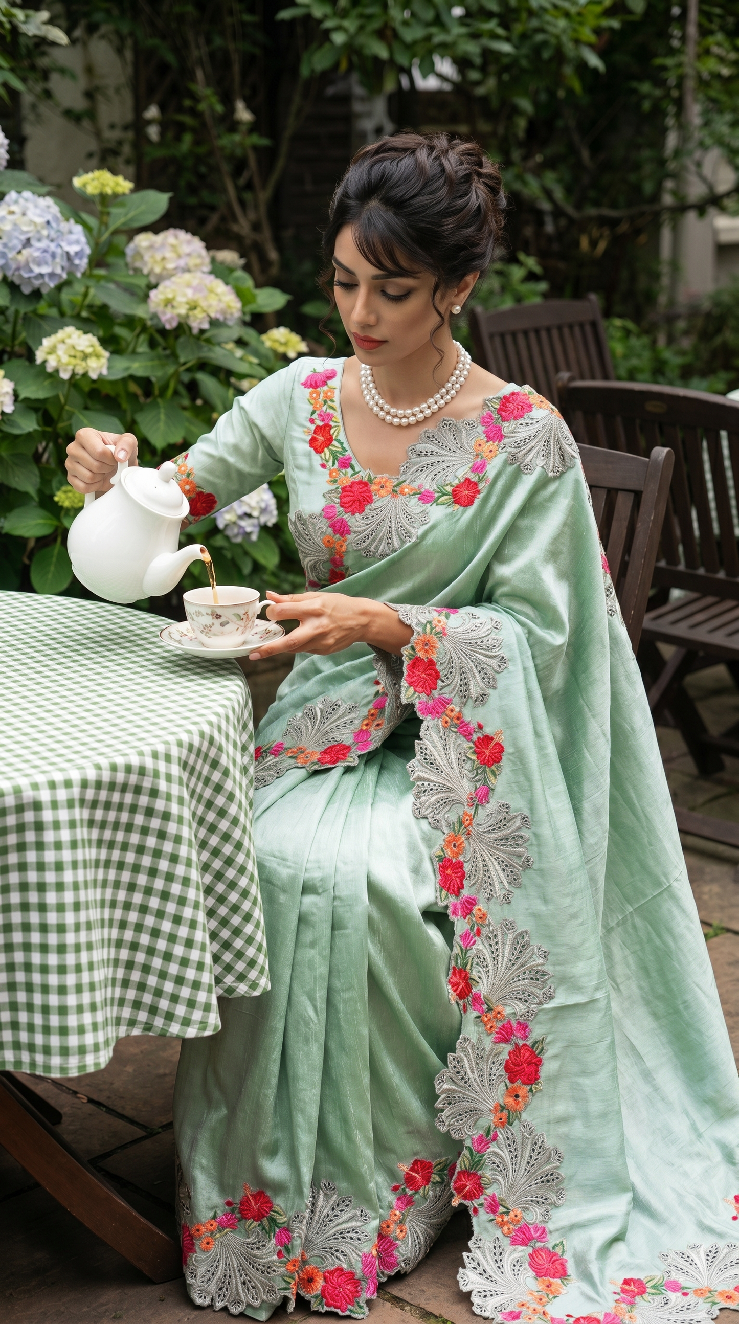 Raw Silk  light Seafoam Green Saree