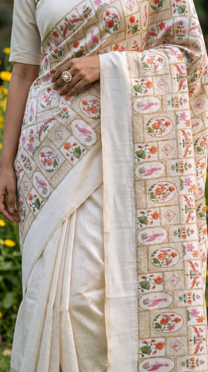 Threadwork Ivory Saree
