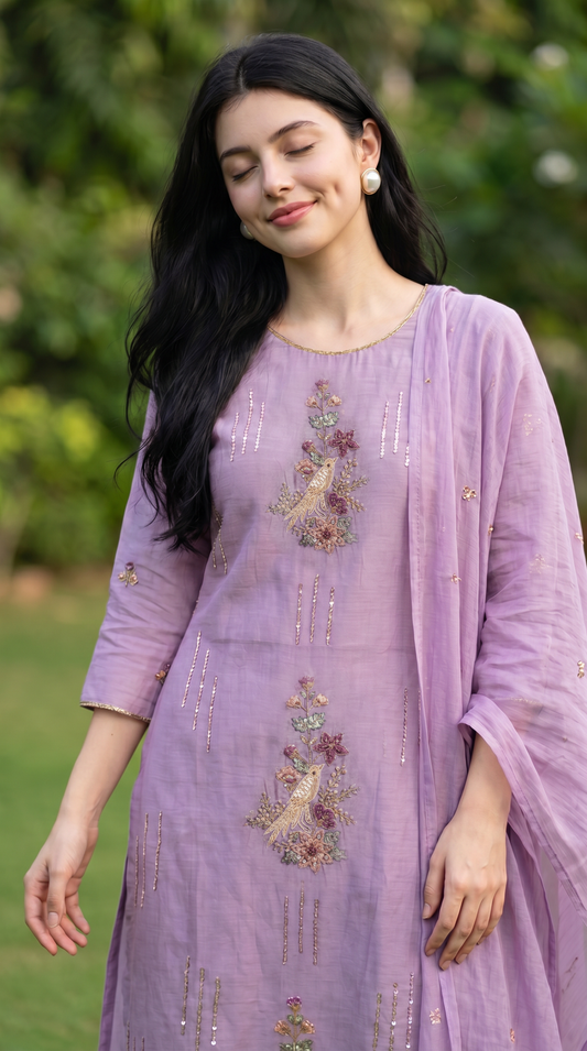  Lavender Mulmul Suit set