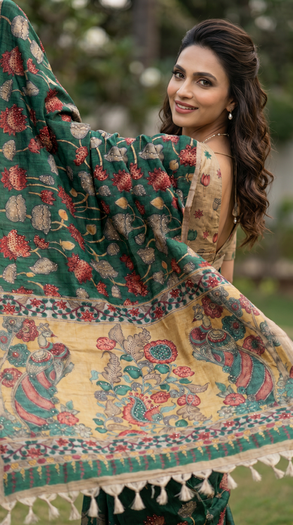 Forest Green Kalamkari Saree