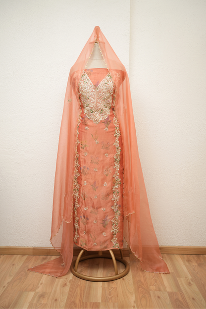 PRINTED TISSUE KURTA WITH ZARDOZI WORK