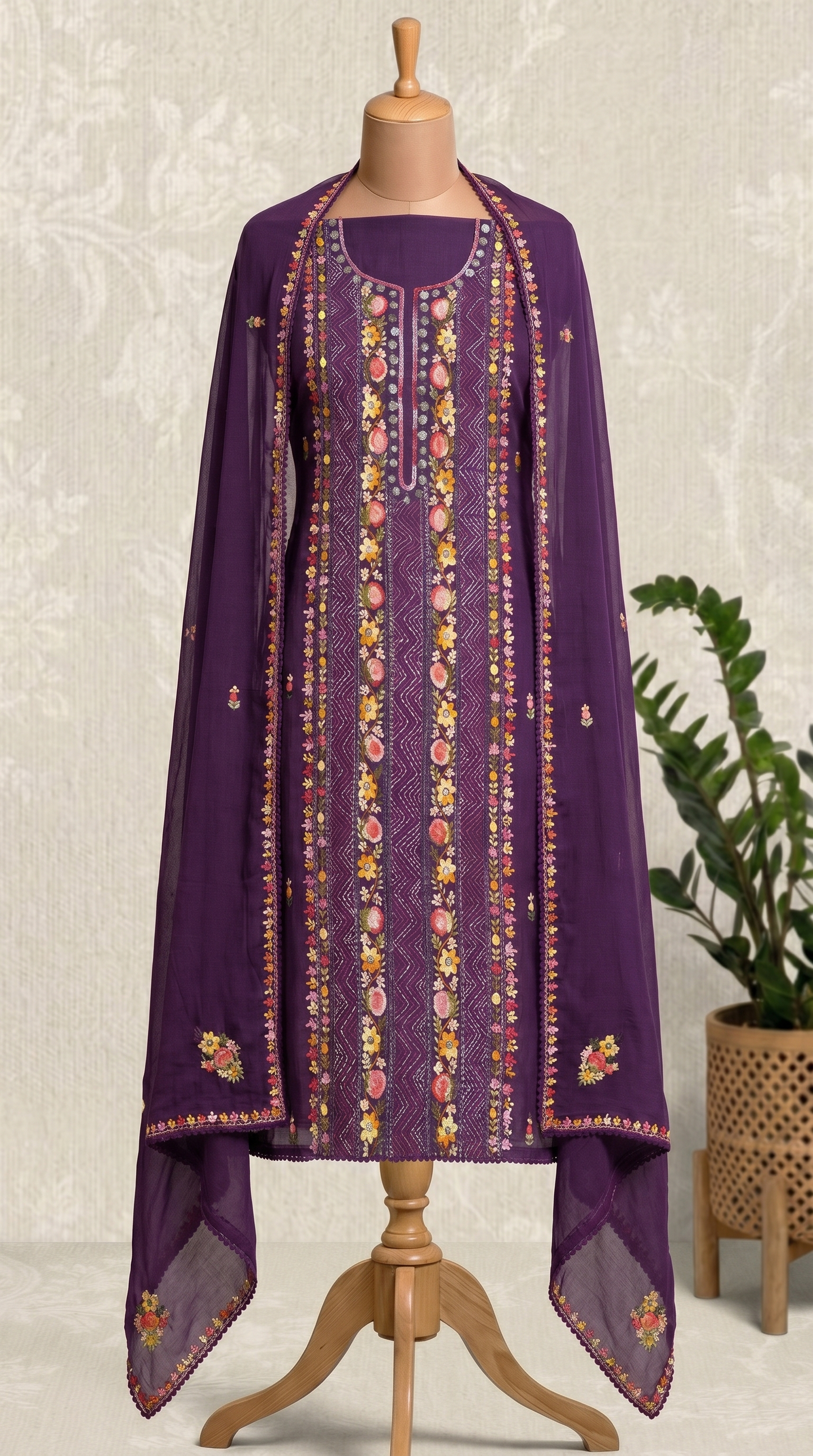 Unstitched Deep Purple mul mul Salwar Suit Piece