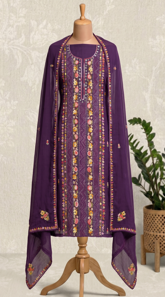 Unstitched Deep Purple mul mul Salwar Suit Piece