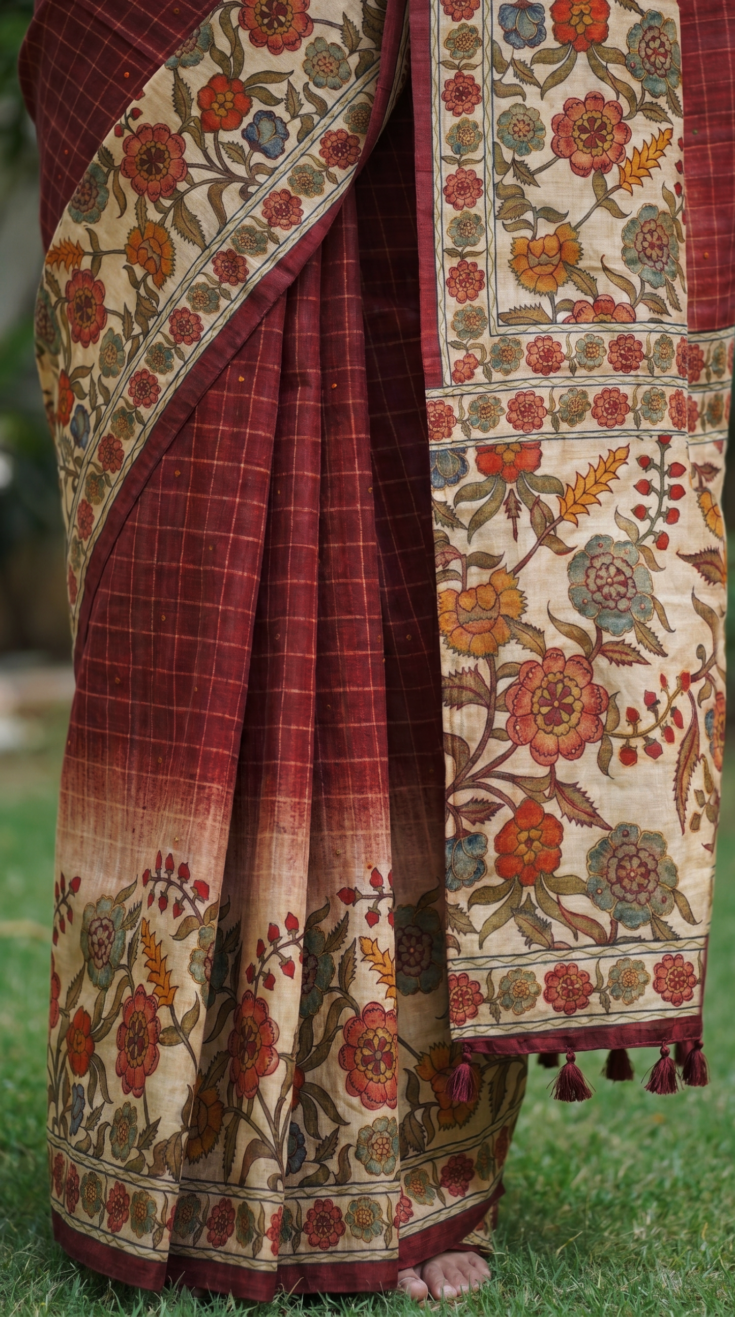 Red  Kalamkari Saree