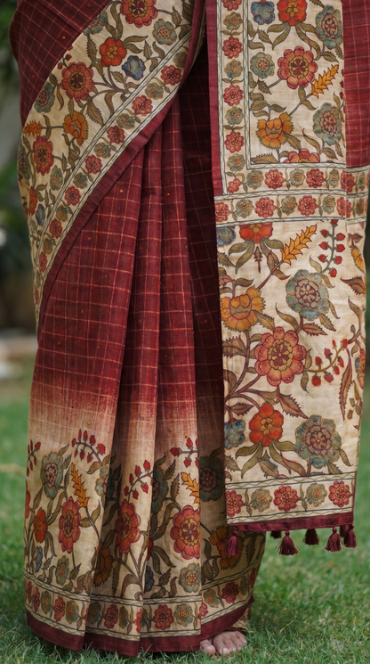Red  Kalamkari Saree