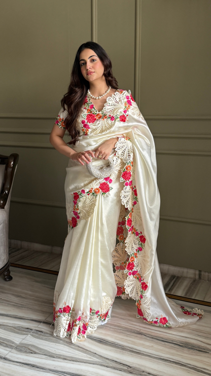 Raw Silk  Ivory Saree