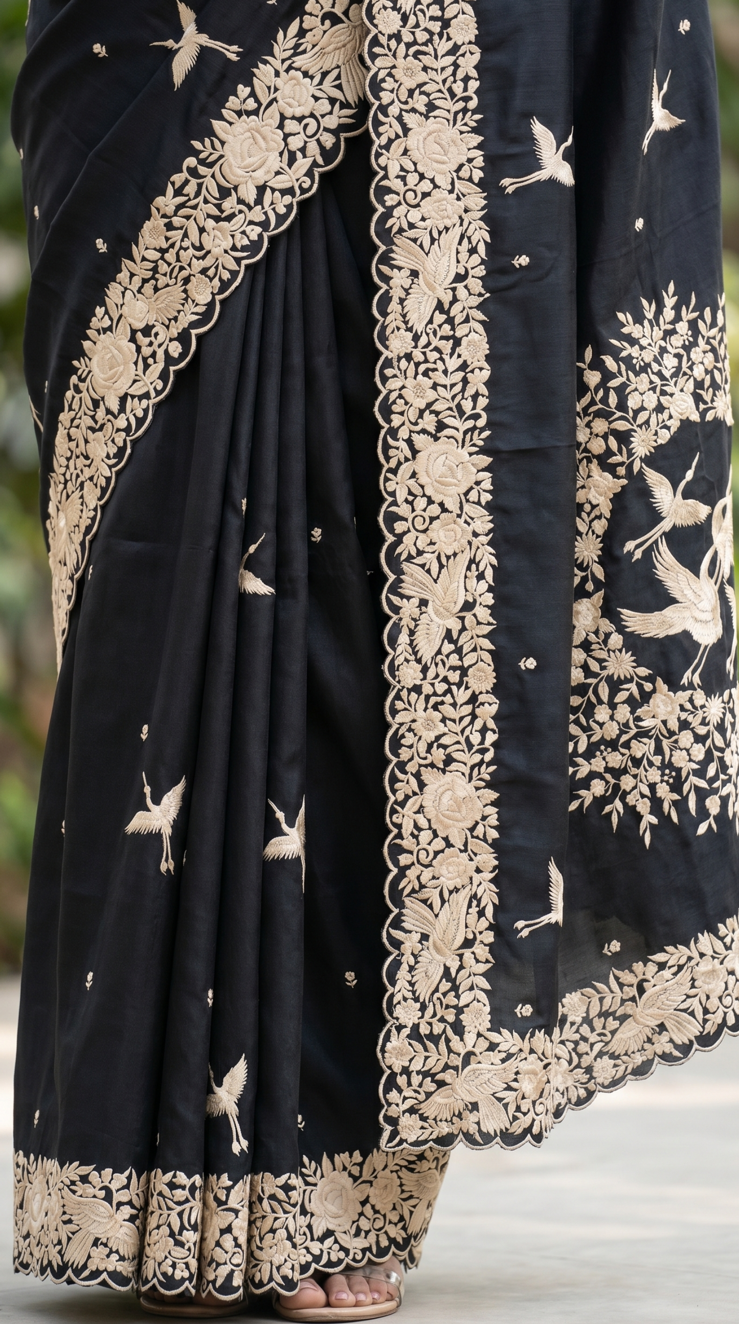 Black Coloured Thread Embroidery Saree