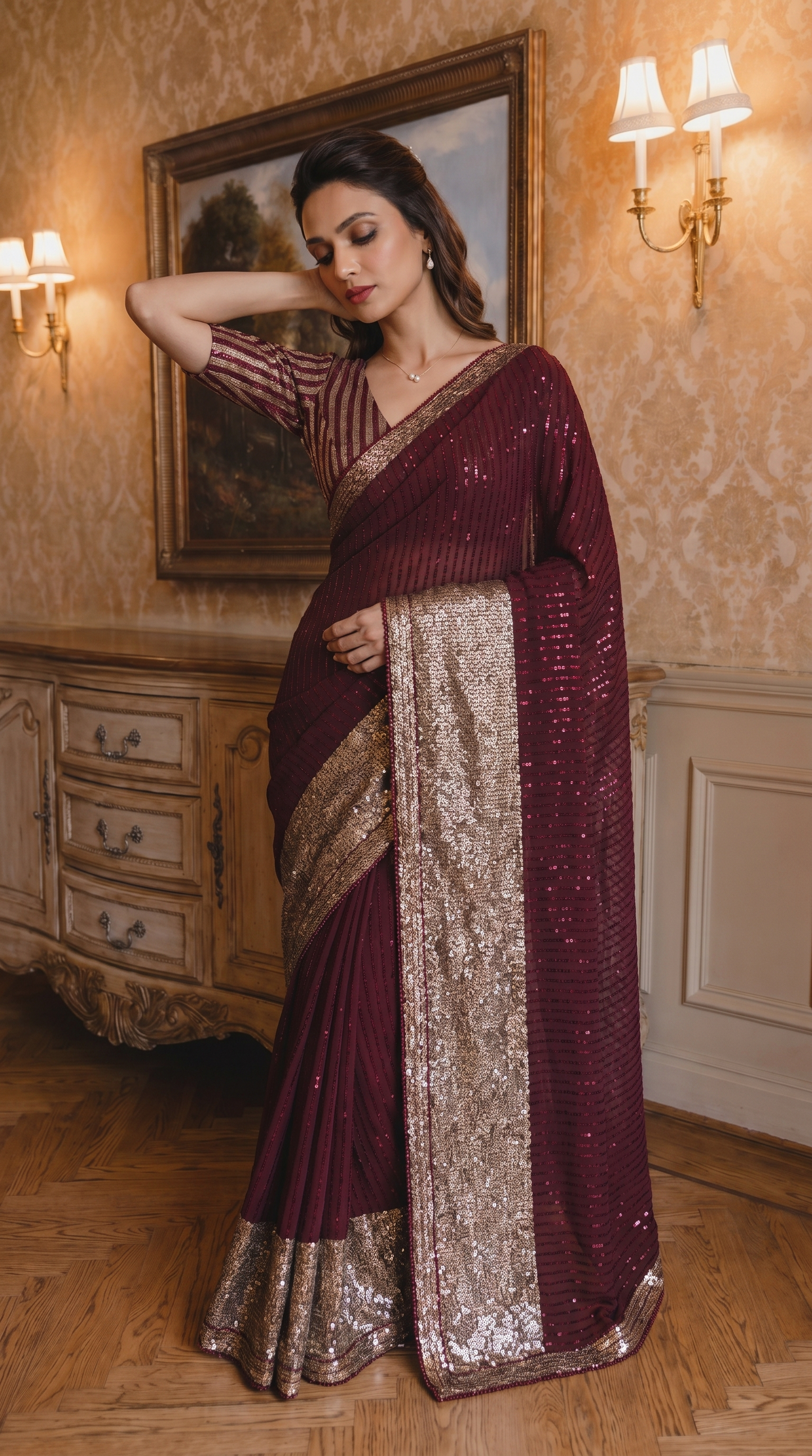 Maroon Georgette Saree